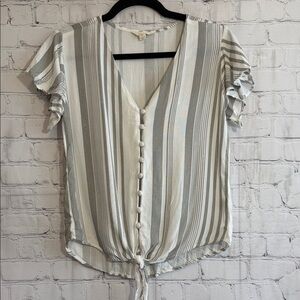 Sim and Sam Striped V-Neck Blouse with Button Detail Size Small